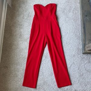 Express Red Strapless Jumpsuit